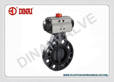 PVDF Plastik Butterfly Valve Pneumatic Actuator Operasi PN1.0Mpa JIS / DIN / ANSI